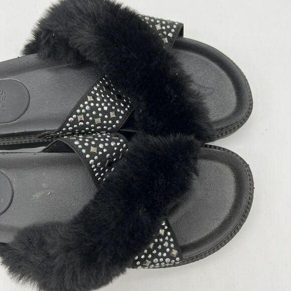 Joes Jeans Faux Fur Platform Slides Sandals Womens Black Studs Size 9 - Picture 2 of 6